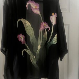 Floral Black Silk OS Wrap